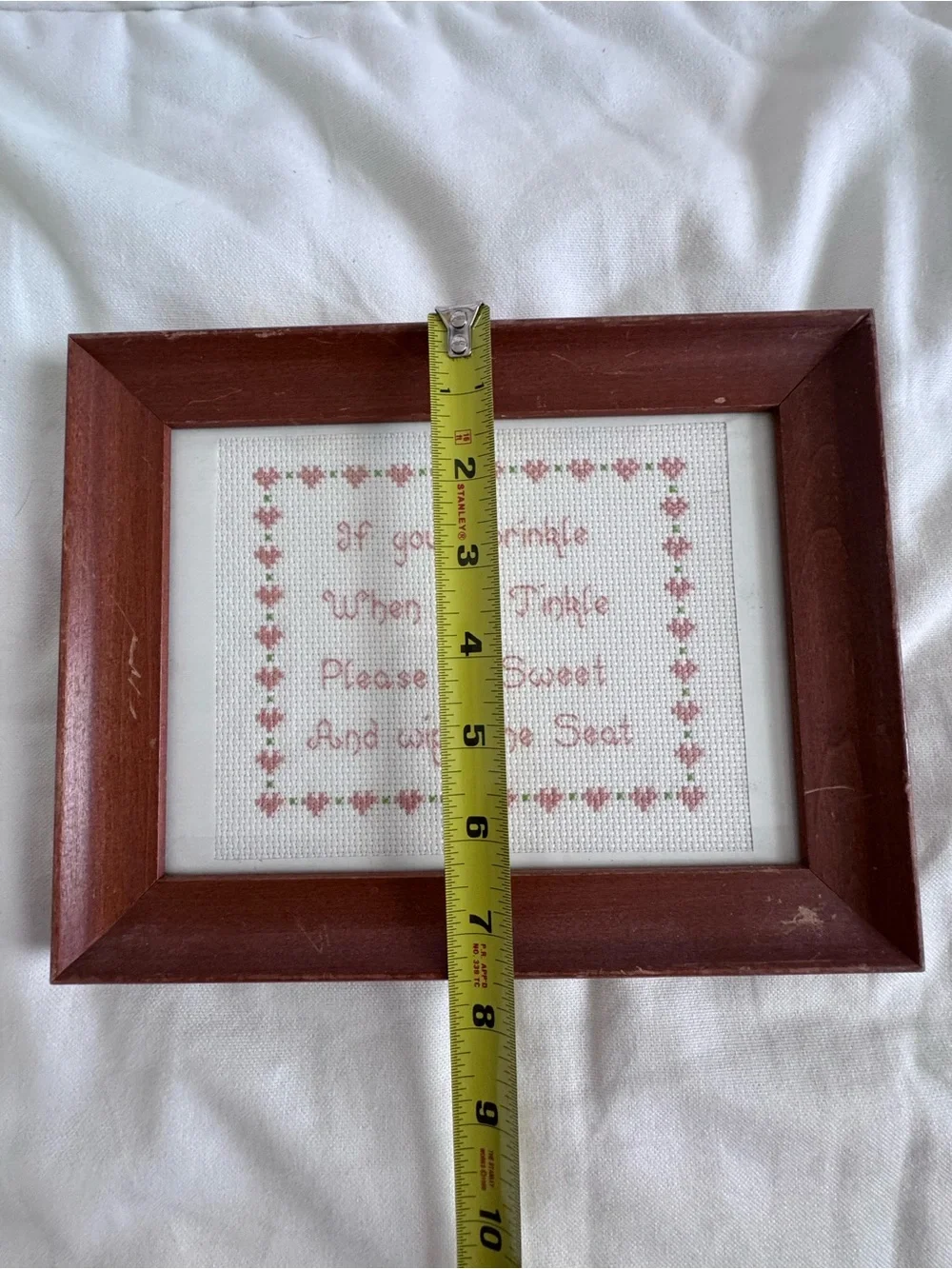 Vintage Handmade Cross Stitch Framed Funny Bathroom Wall Decor Cottagecore Grand